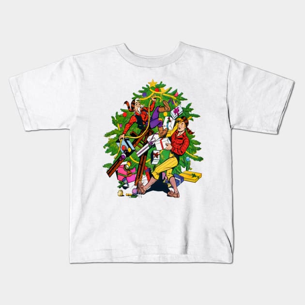 Fun unexpected encounter with the ladder and fall while setting up the Christmas tree. Comic Retro Vintage Kids T-Shirt by REVISTANGO